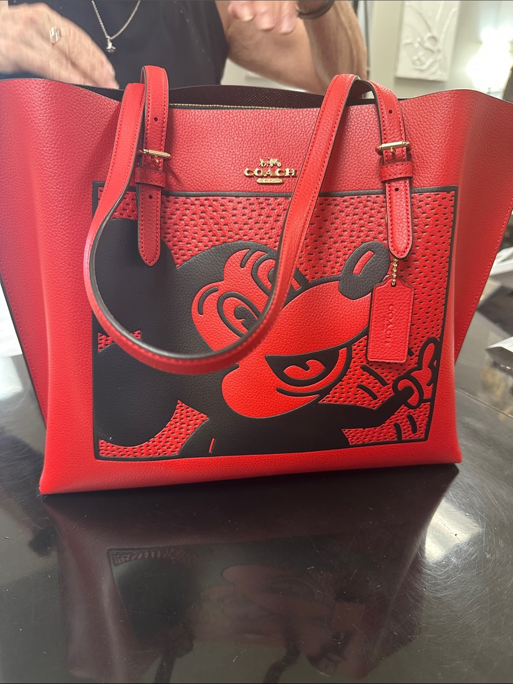 Coach Red and Black Mickey Graphic Tote